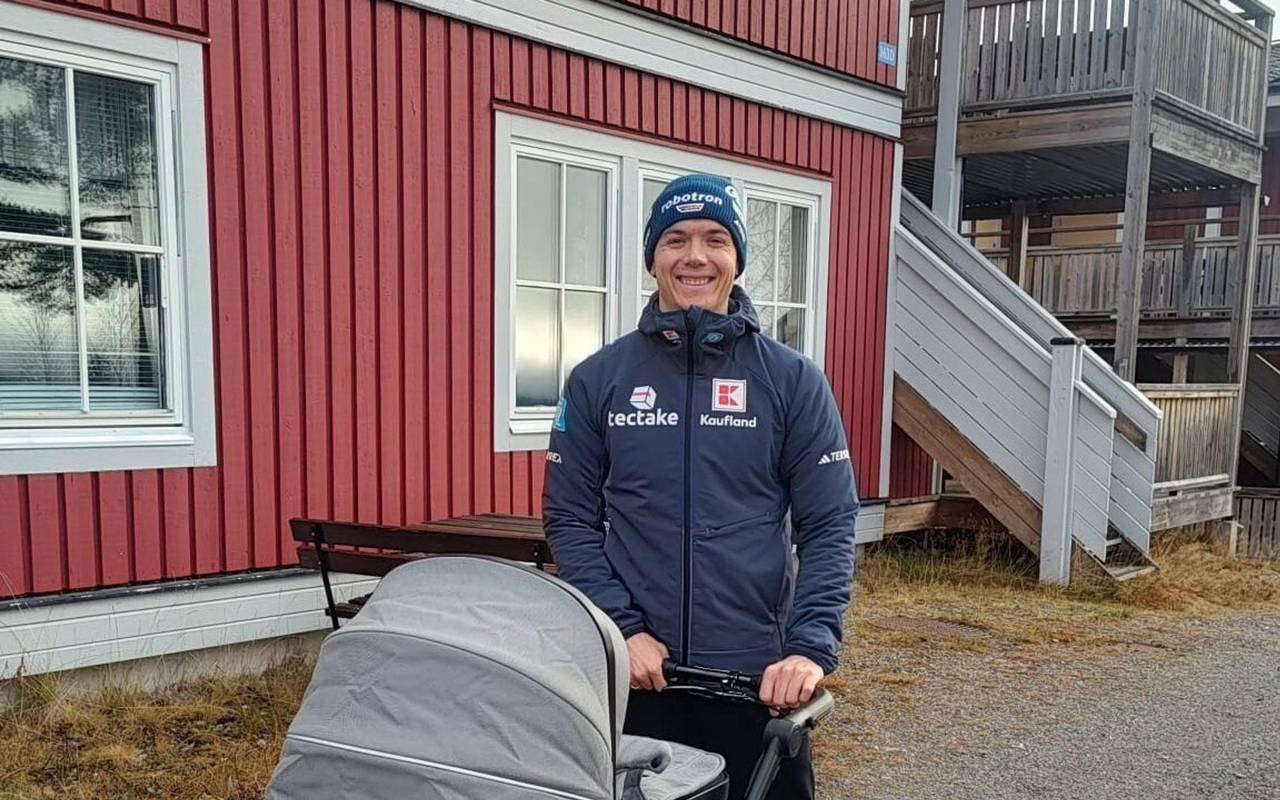 Biathlet Justus Strelow mit seinem Sohn